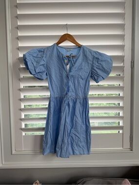 Light Blue Puff Sleeve Mini Dress